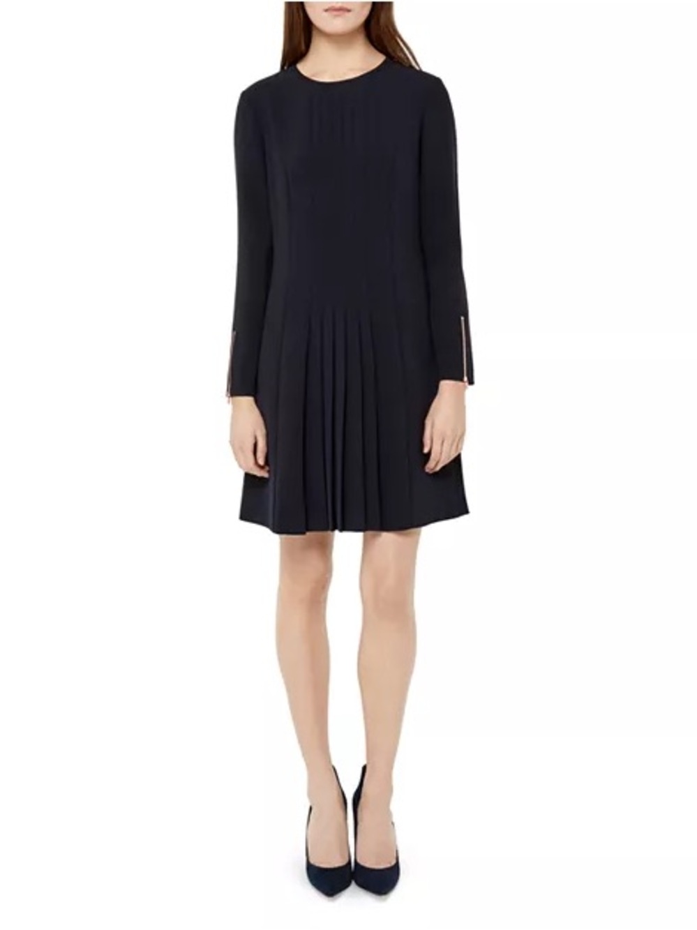 Ted Baker Caara Pleat Detail Dress Navy Size 2